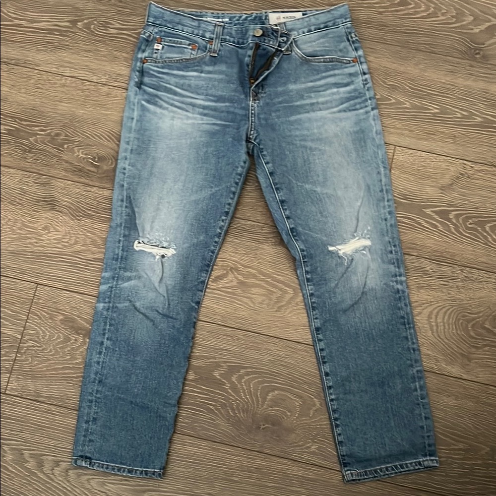 Ag Adriano Goldschmied Blue Boyfriend Jeans Distressed